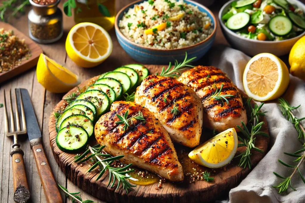 Image of Lemon Herb Grilled Chicken featuring juicy golden brown boneless chicken breast Converted to