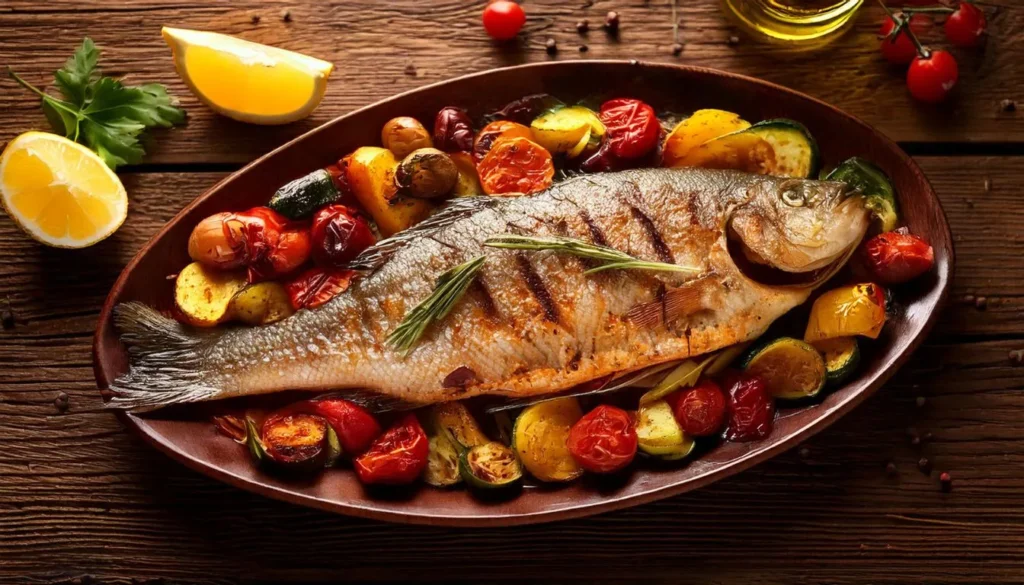 A detailed visual guide for cooking Italian pan-fried fish, showing fresh fish fillets being cut, coated in seasoned flour, fried in golden olive oil, and drained on paper towels. The setup includes fresh herbs, a rustic bottle of olive oil, and a warm kitchen ambiance, highlighting the simplicity and balance of traditional Italian seafood cuisine.