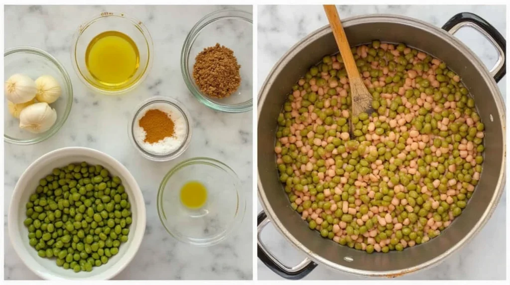 Cooking foul medames with fava beans, garlic, and olive oil